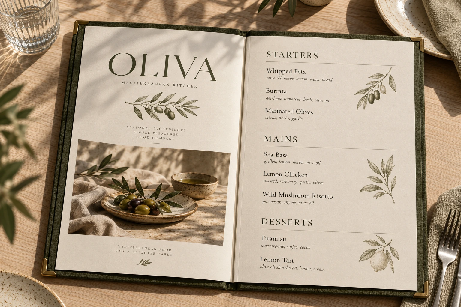 Oliva · Menü tasarımı