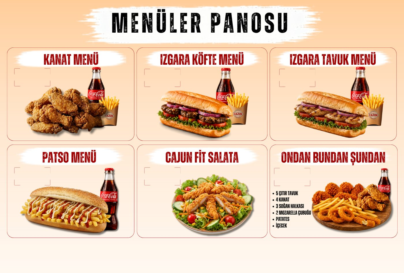 Cajun Burger · Menüler panosu