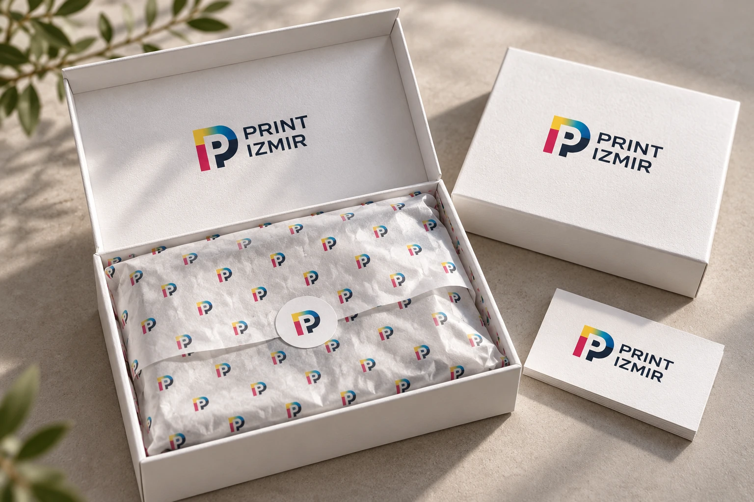 Print İzmir patternı · Baskılı pelür kâğıdı, kutu astarı ve kartvizit
